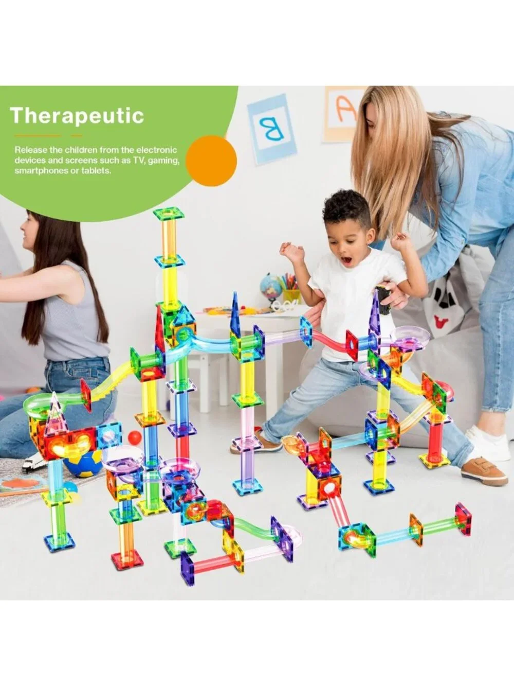 200 PCS Marble Run & LED Race Track Set for Kids Ages 3+, Creative Building Toys